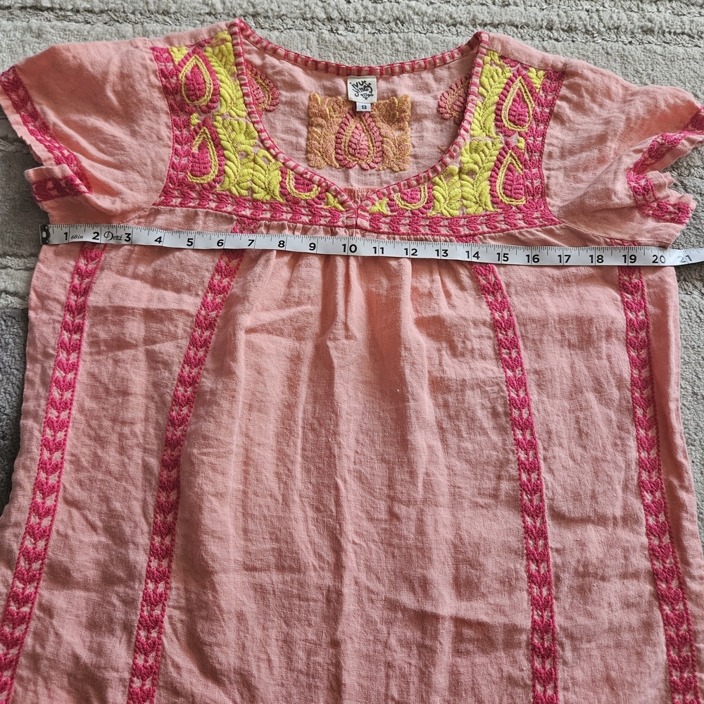 ivy jane Pink Cotton Blouse with Neon Yellow & Hot Pink Embroidery - Picture 3 of 7